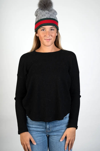 Grey Knitted Hat w/ Bee and Pom