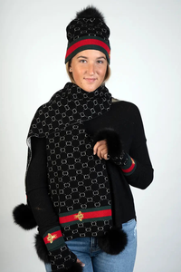 Black Knitted Hat w/ Bee and Pom