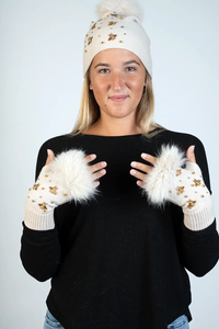 Knitted Fingerless Glove W/Bees and Beeds
