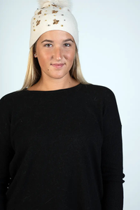 Knitted Hat with Bees and Beads