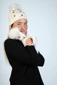 Knitted Hat with Bees and Beads