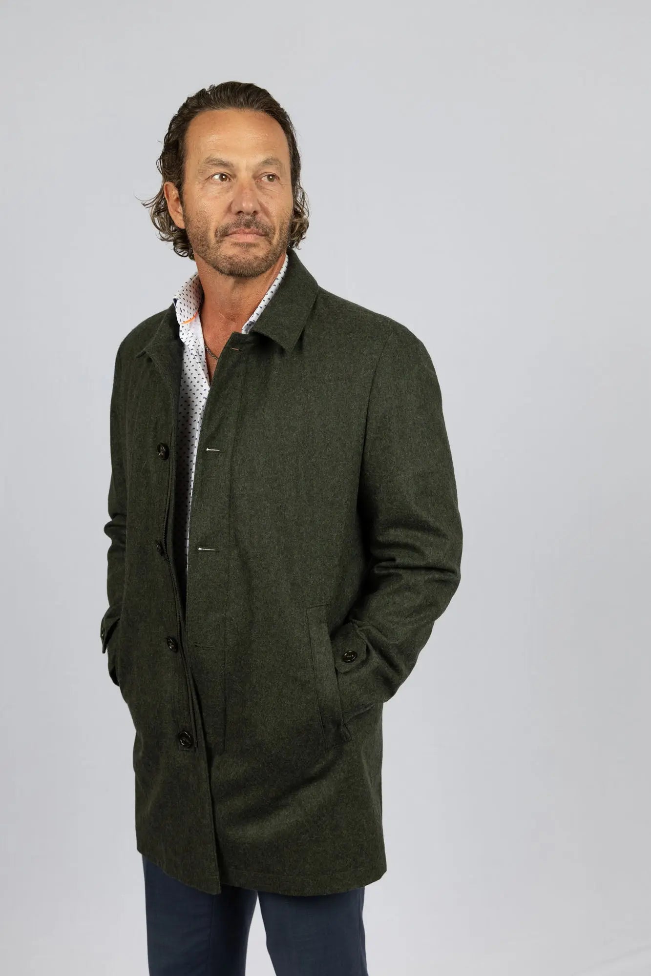 Men's Wool/Cashmere-Green Coat