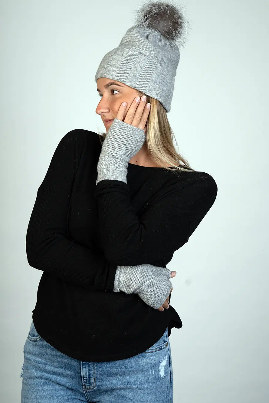 Light Gray 100% Cashmere Half Glove