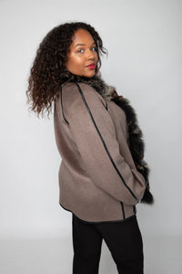 Taupe Cashmere Reversible Jacket with Rex and Fox Trim
