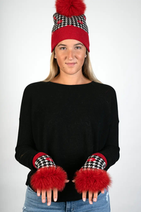 Red Lips Knitted Fingerless Gloves w/ Fox