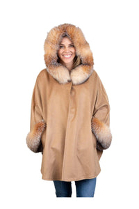 Camel Wool Cape w/ Fox Hood