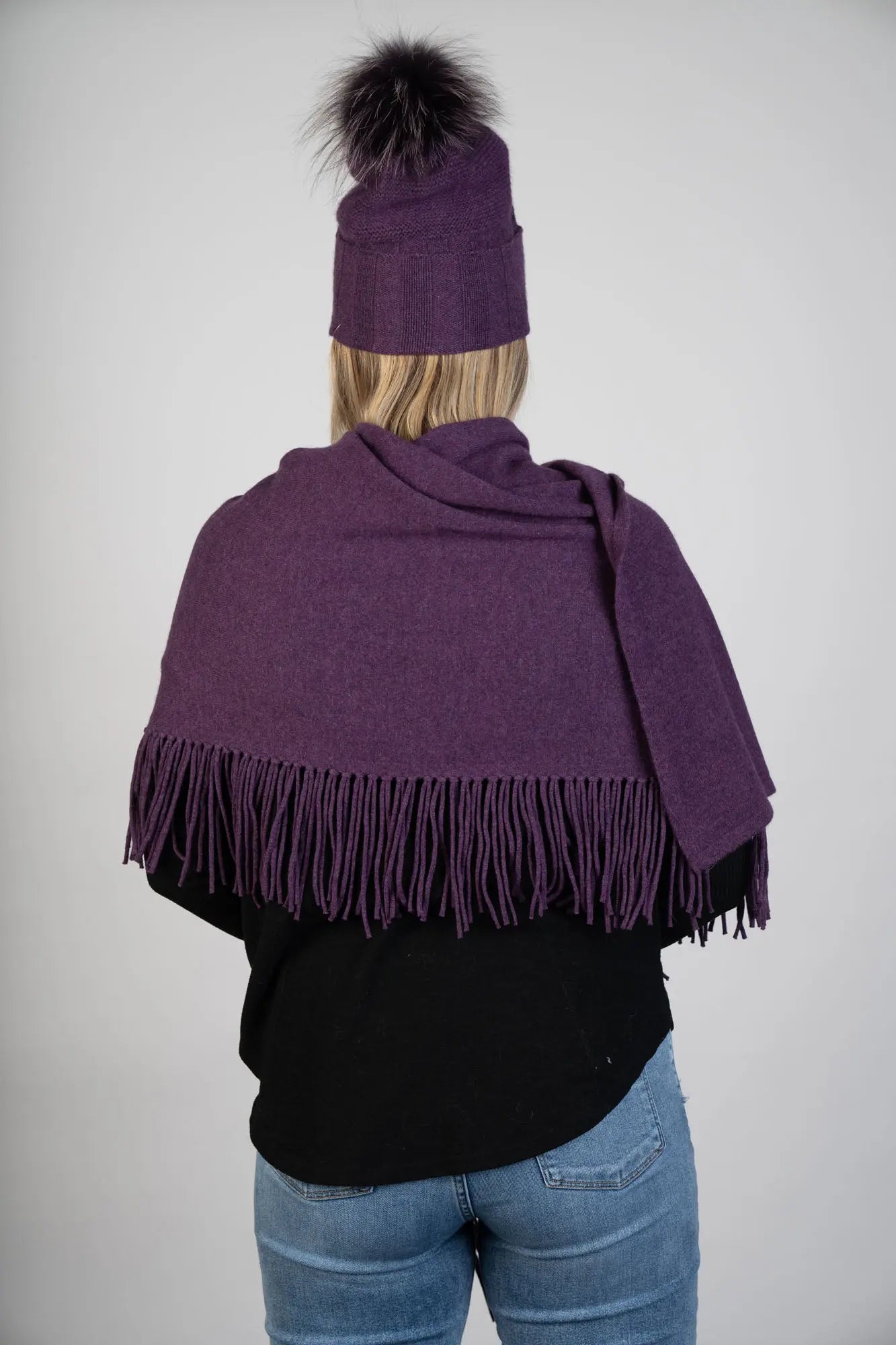 Amethyst 100% Cashmere Hat w/ Fox PomPom