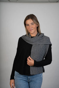 Dark Grey Wool Hat w/ Fox PomPom & Scarf Set