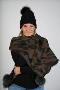Camouflage Scarf W/Fox Poms