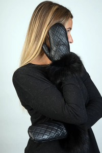 Black Leather Mittens W/Fox Trim