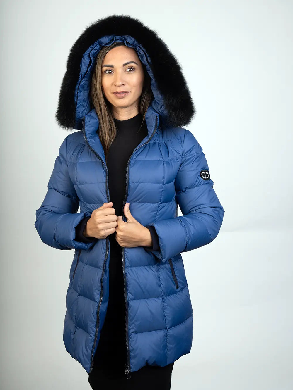 Blue hoodie with fur hood online