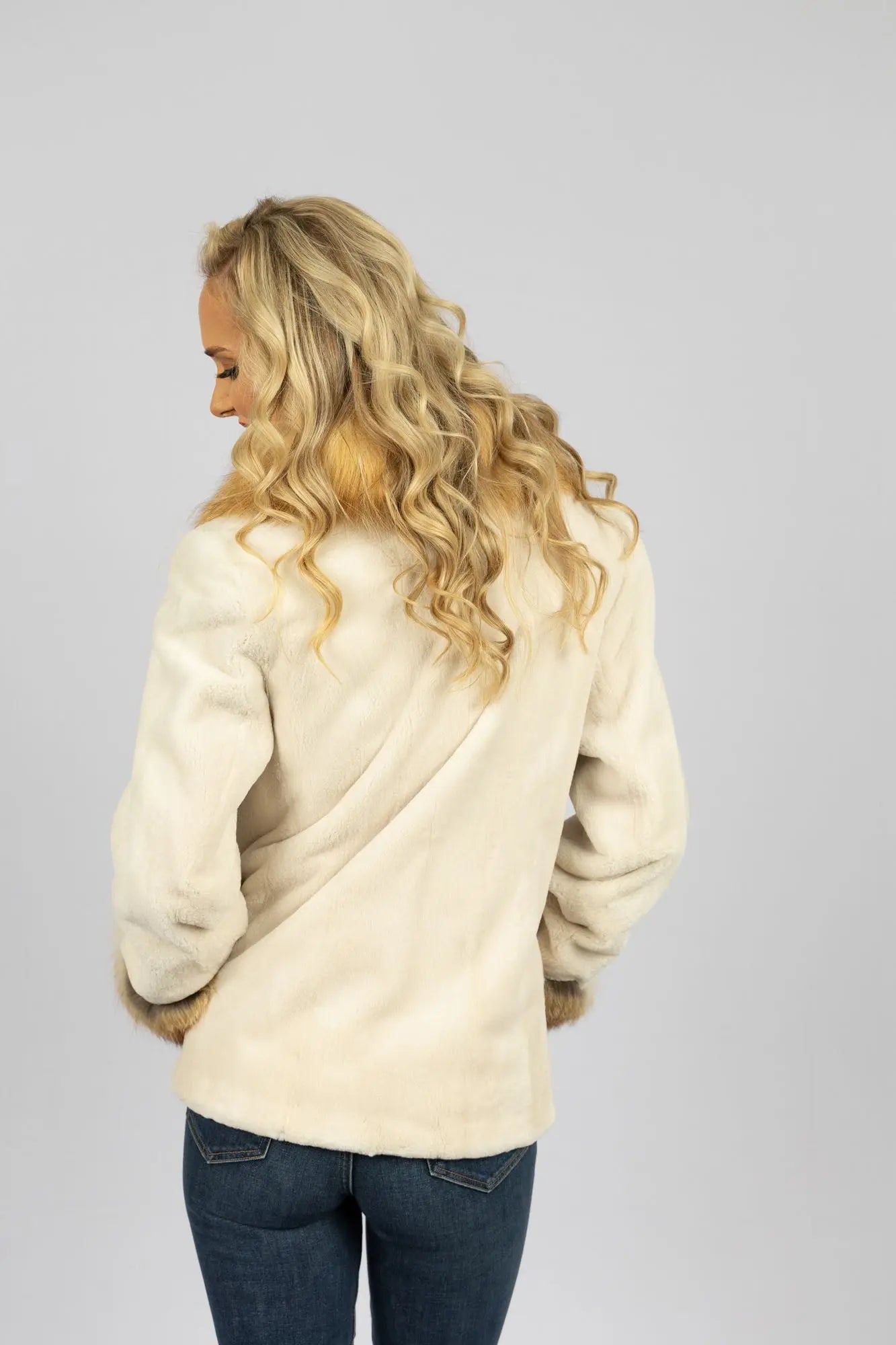 Ivory White Mink Jacket W/Golden Island Fox Trim