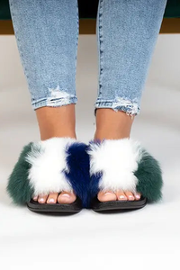 Blue/White/Green Fox Slippers