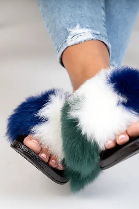 Blue/White/Green Fox Slippers