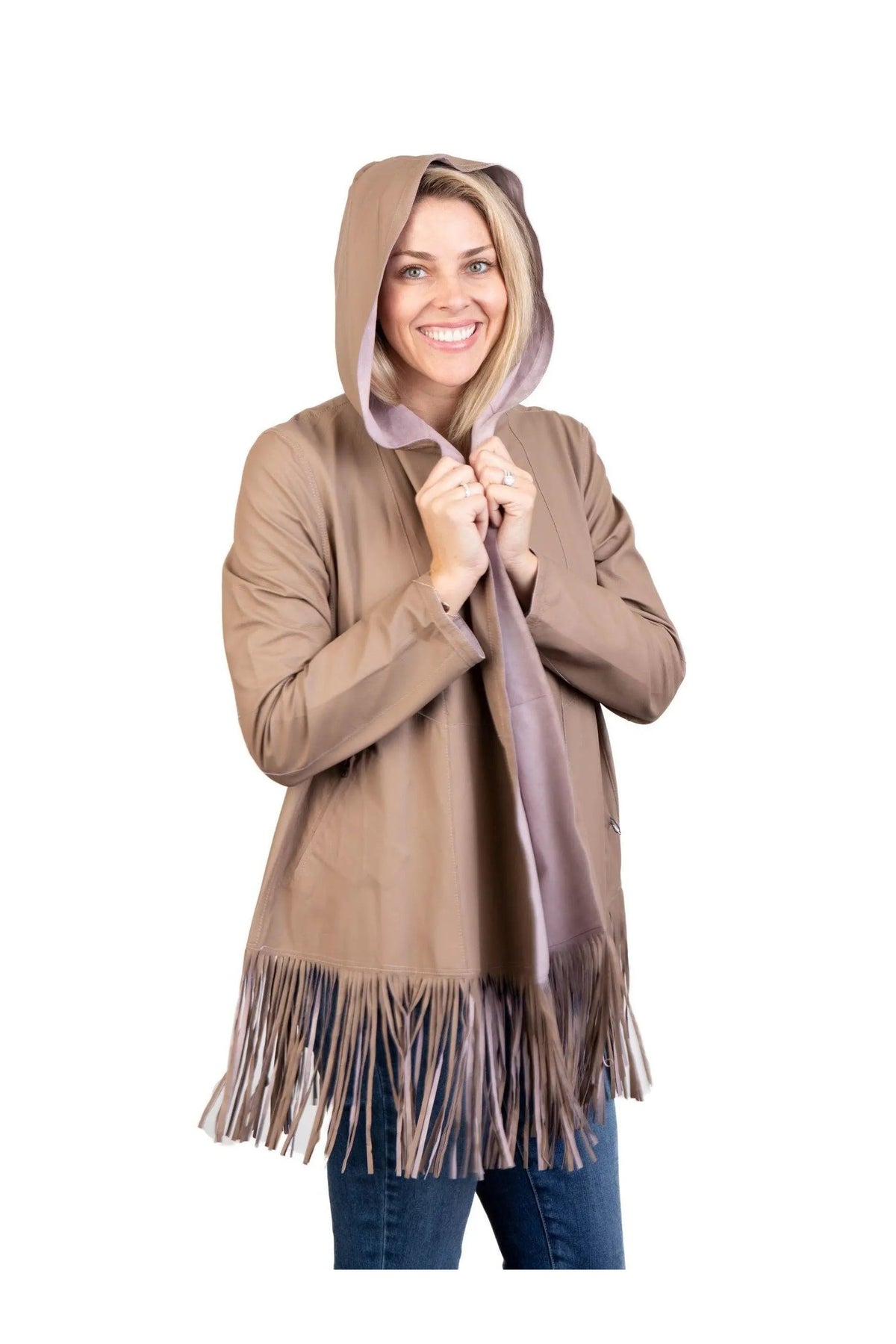 Beige Suede Reversible Jacket w/ Hood