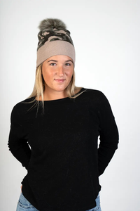 Knitted Camouflage Hat With Fox Pom
