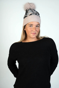 Knitted Camouflage Hat With Fox Pom