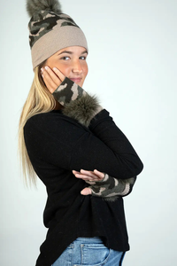 Knitted Camouflage Hat With Fox Pom
