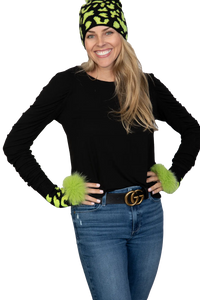 Lime & Black Knitted Fingerless Gloves