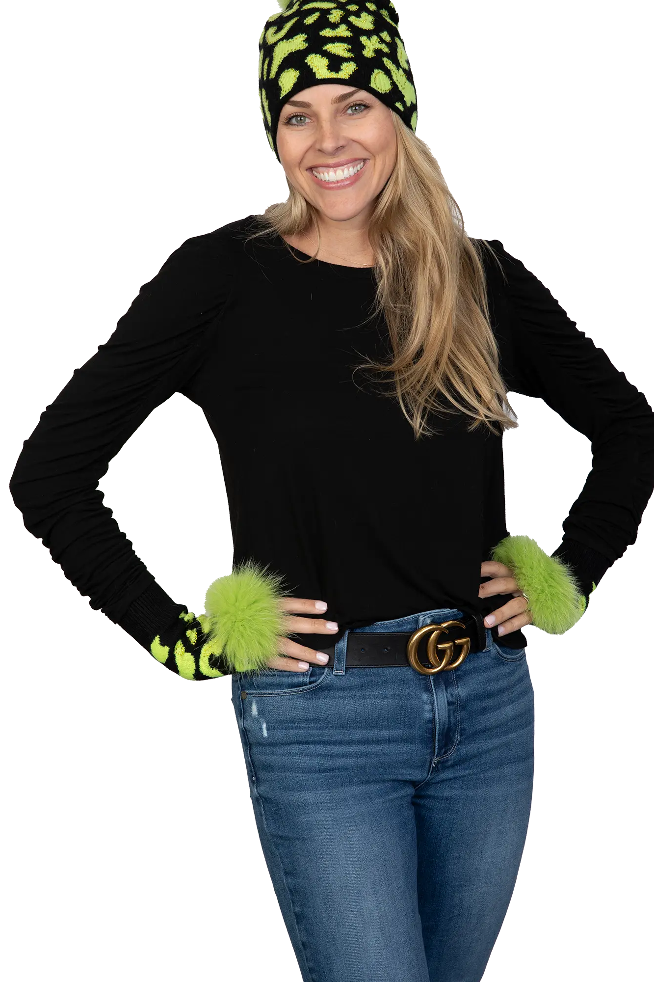 Lime & Black Knitted Fingerless Gloves