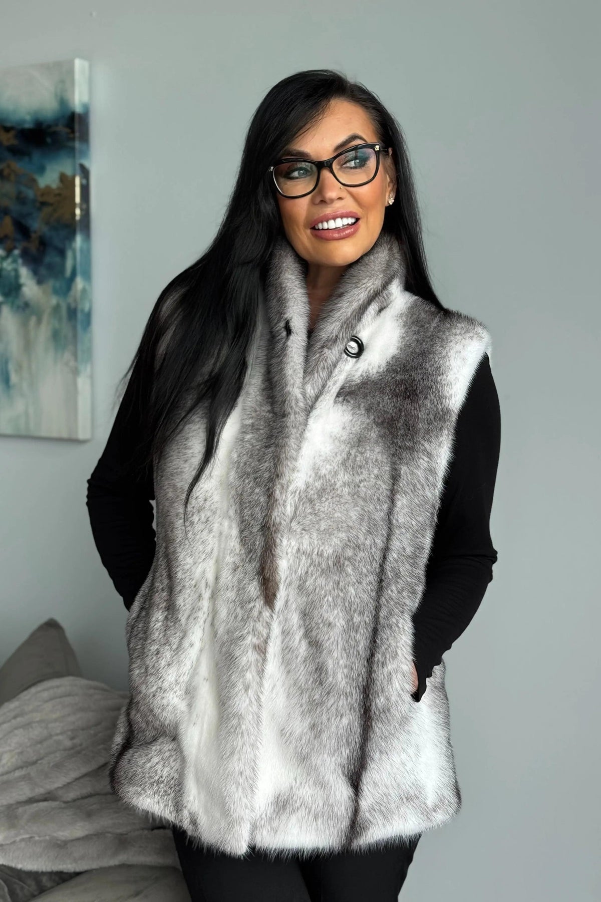 Black Cross Mink Reversible Vest