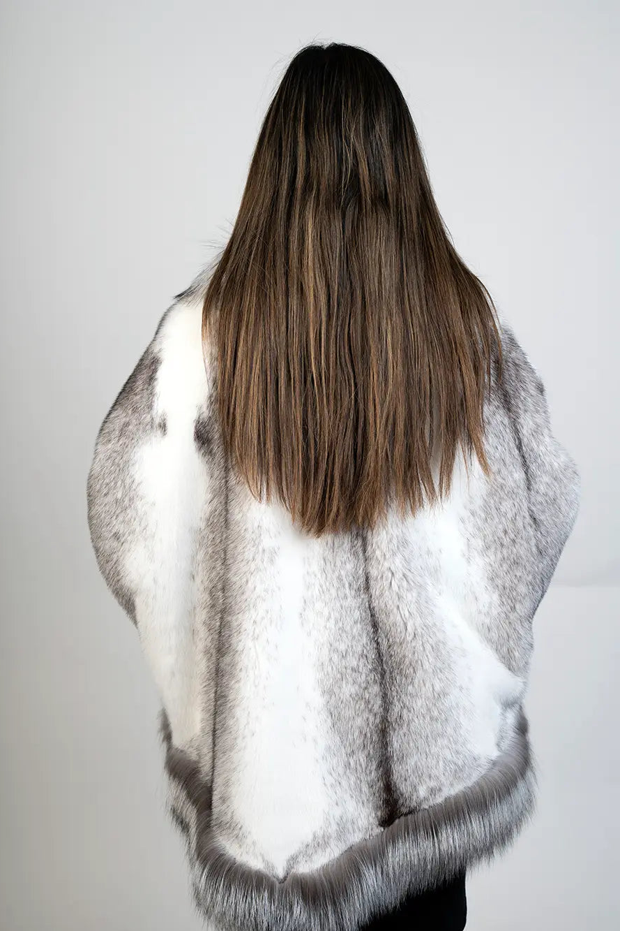 Black Cross Mink Cape with Silver Fox Trim