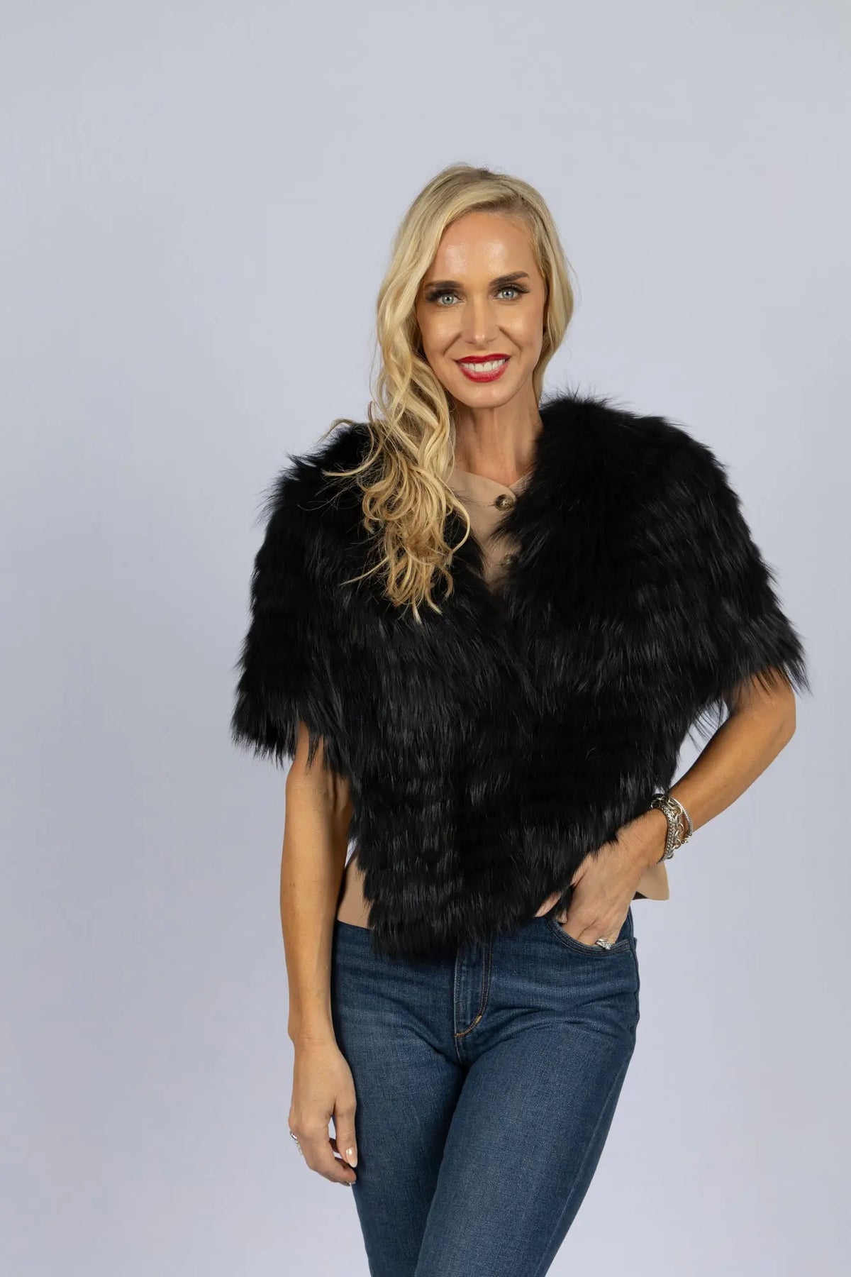Black Feathered Fox Stole