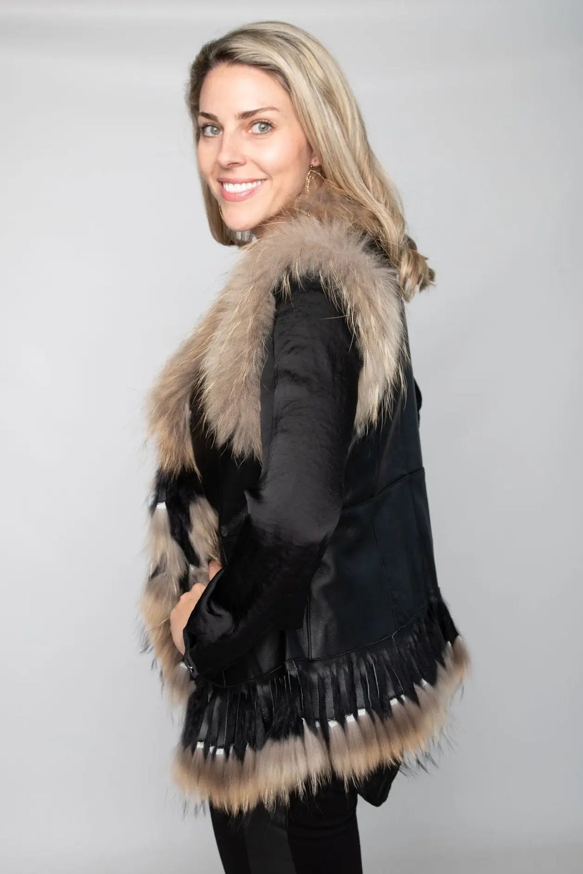 Black Leather, Rabbit, and Racoon Vest