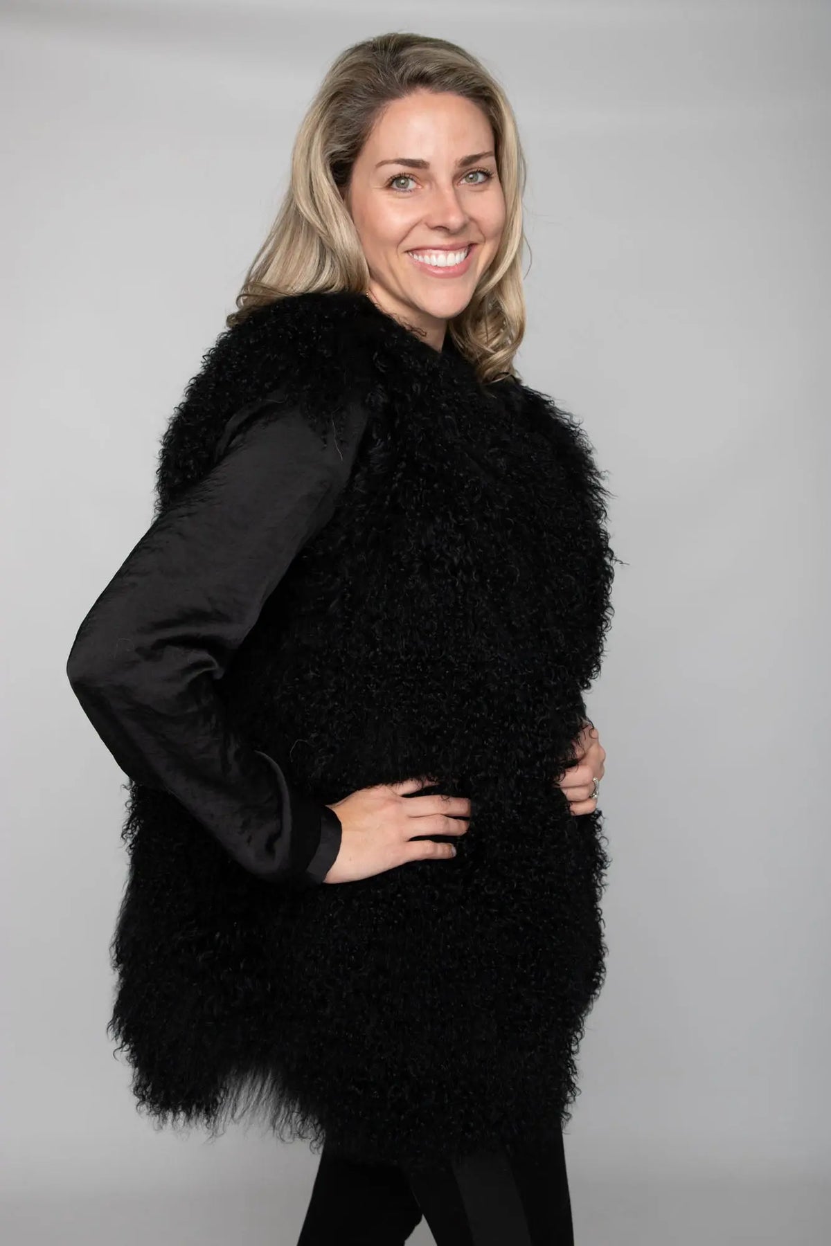 Black Mongolian Lamb Vest