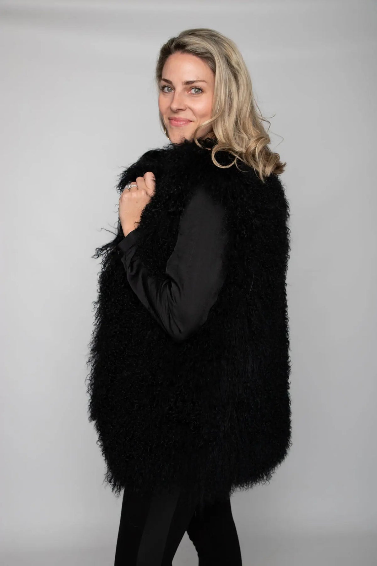 Black Mongolian Lamb Vest