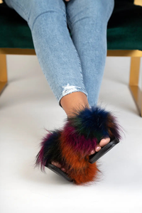 Black with vivacious Rainbow Tips Fox Slippers