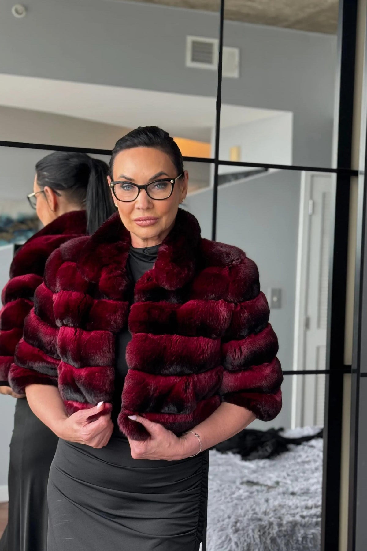Burgundy Chinchilla Bolero Jacket