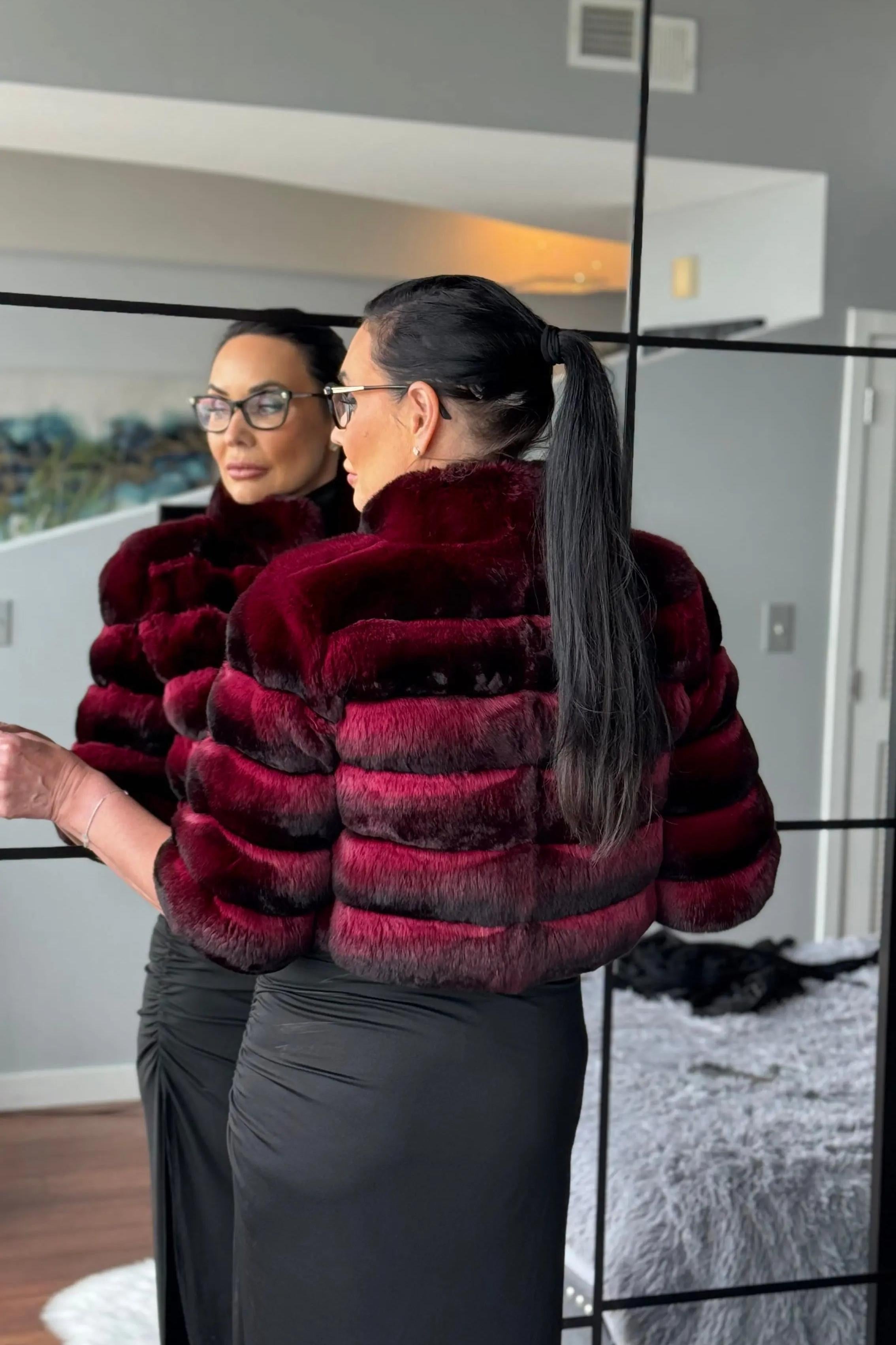 Burgundy Chinchilla Bolero Jacket