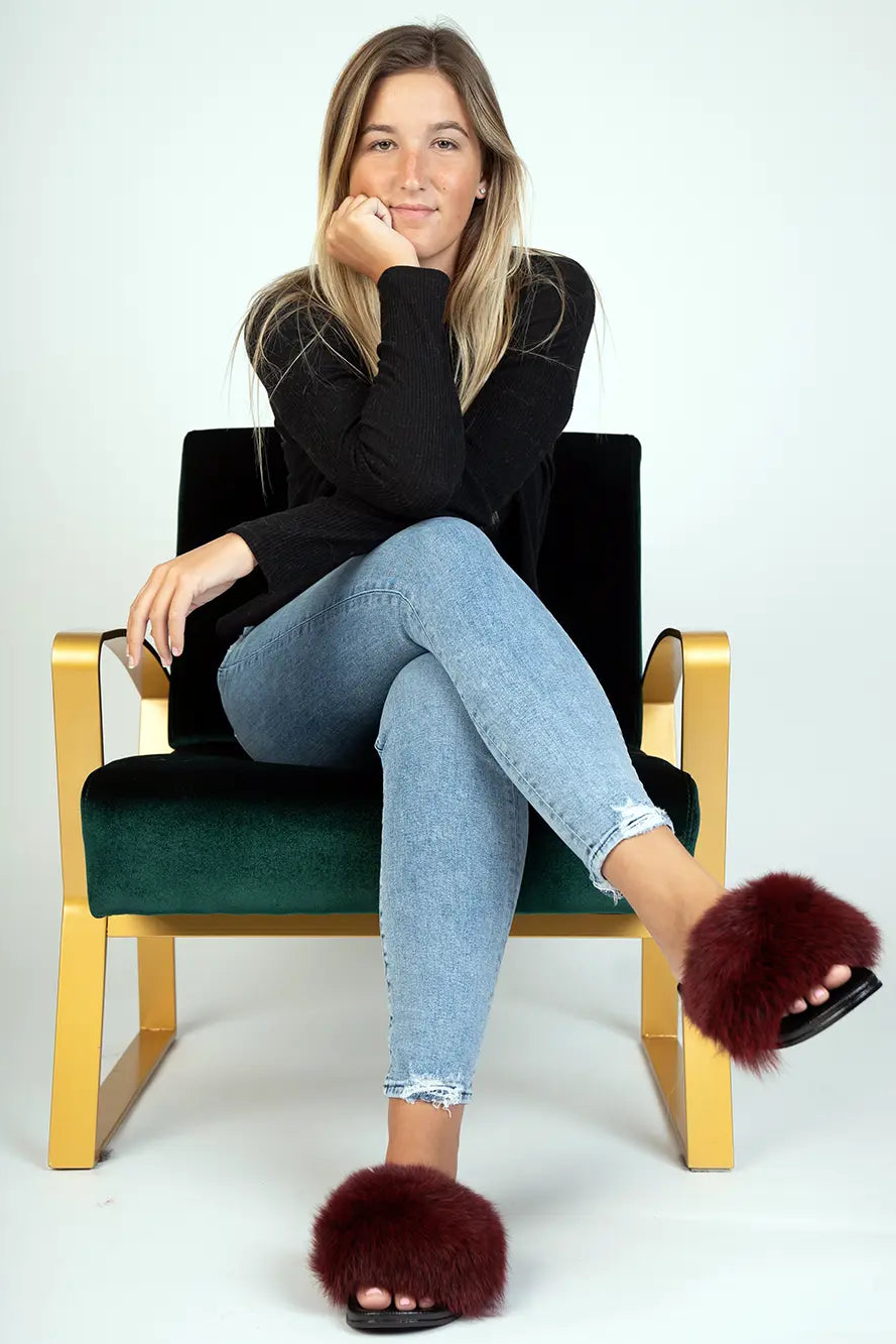 Burgundy Fox Slippers