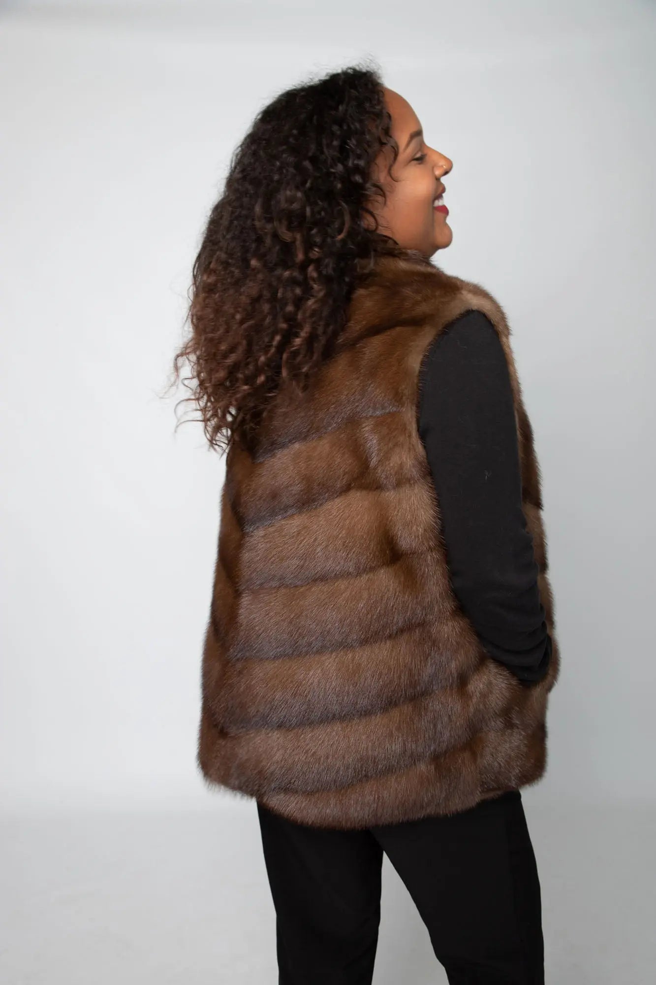 Demi Buff Chevron Mink Vest