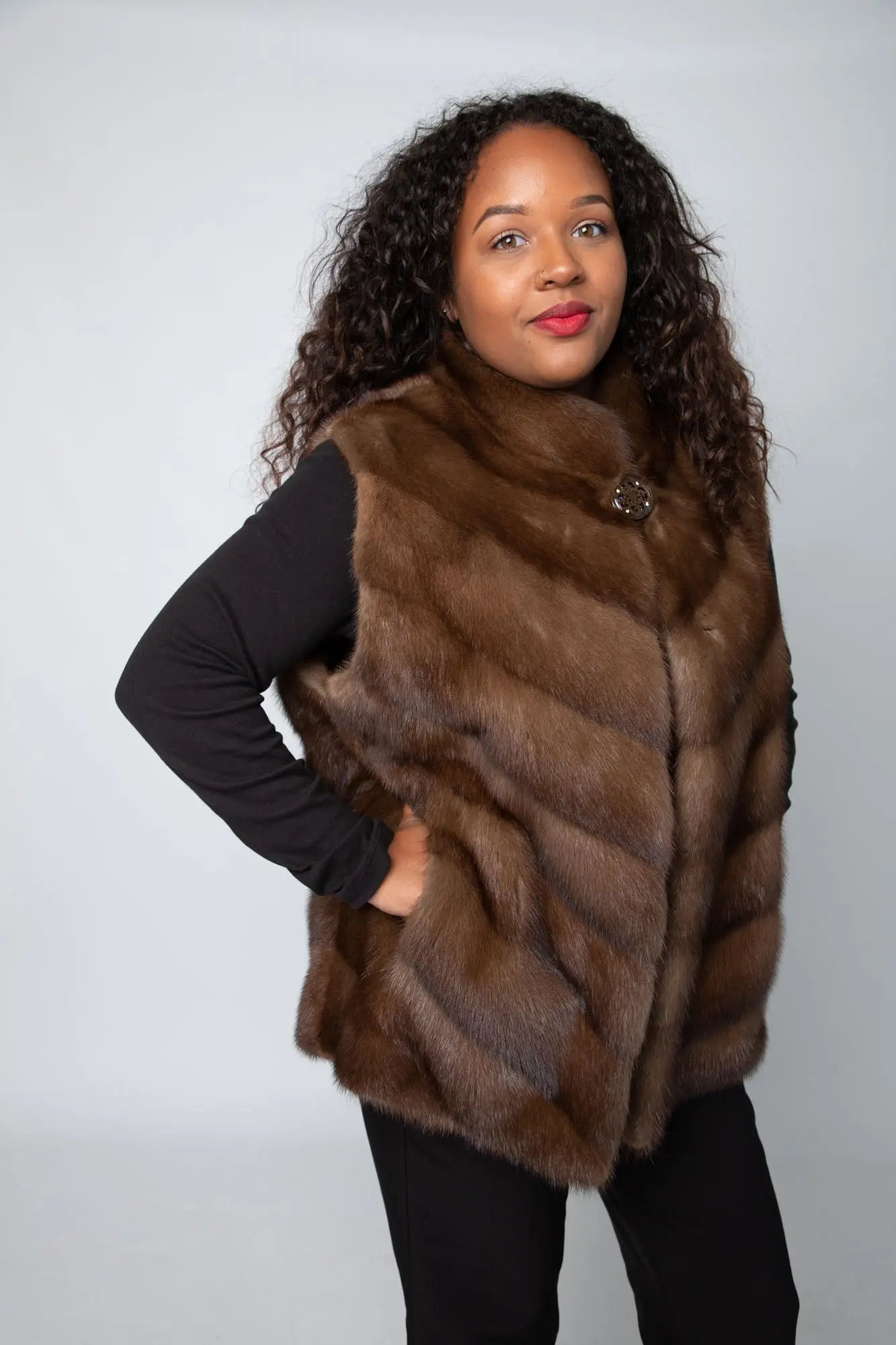 Demi Buff Chevron Mink Vest