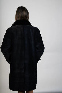 Dyed Navy Horizontal Sheared Mink Reversible Stroller