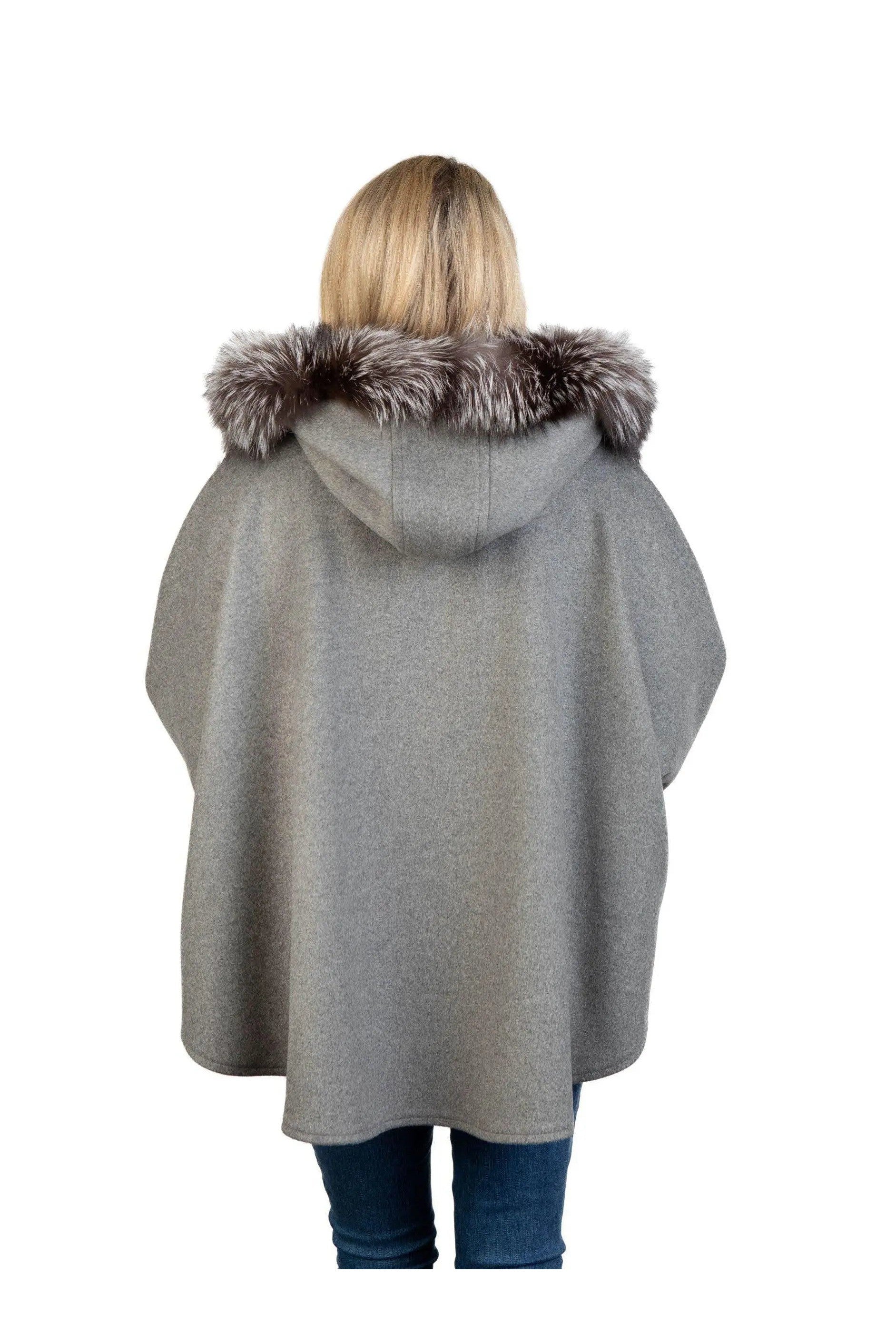Grey Cashmere Cape with Silver Fox