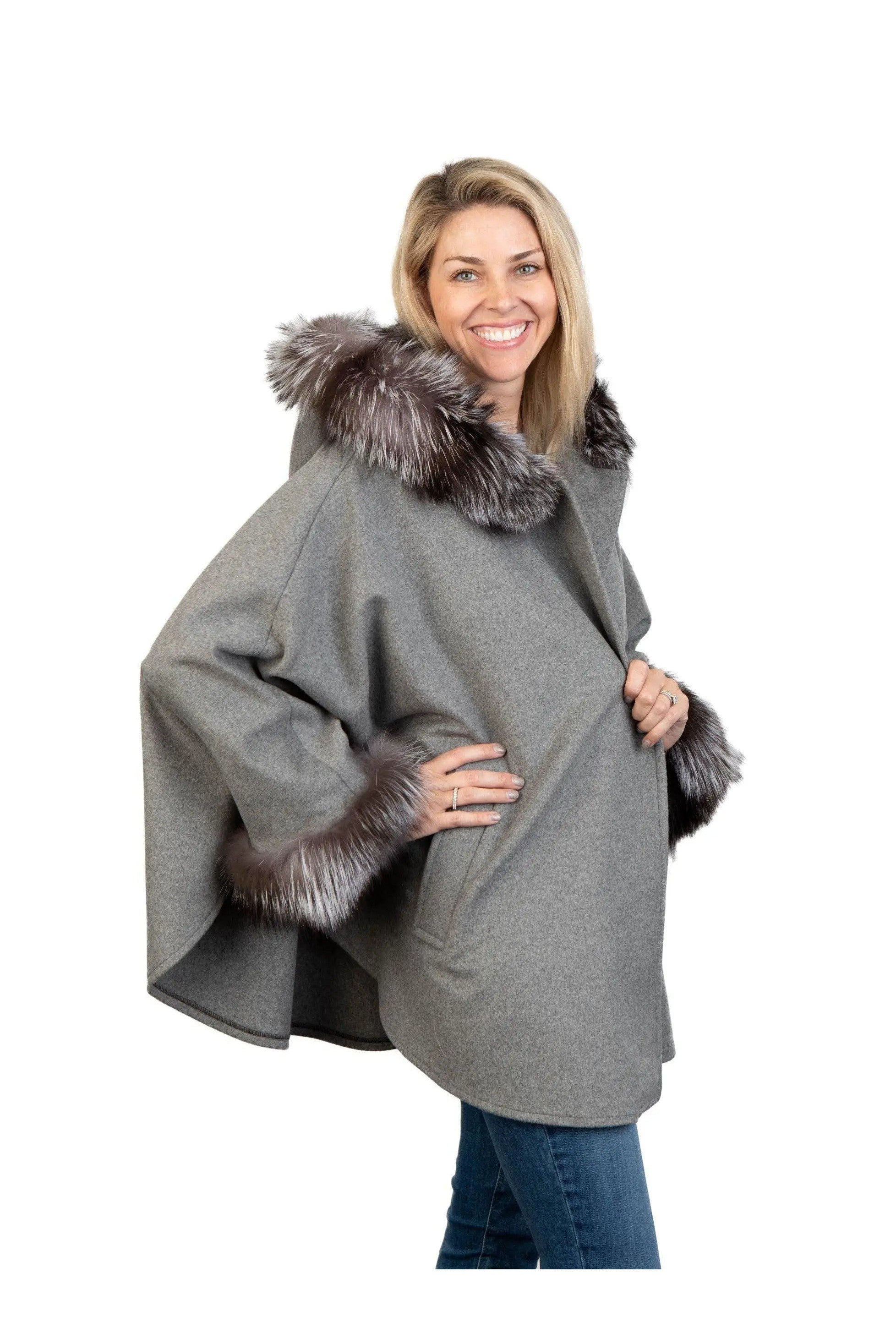 Grey Cashmere Cape with Silver Fox