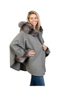Grey Cashmere Cape with Silver Fox