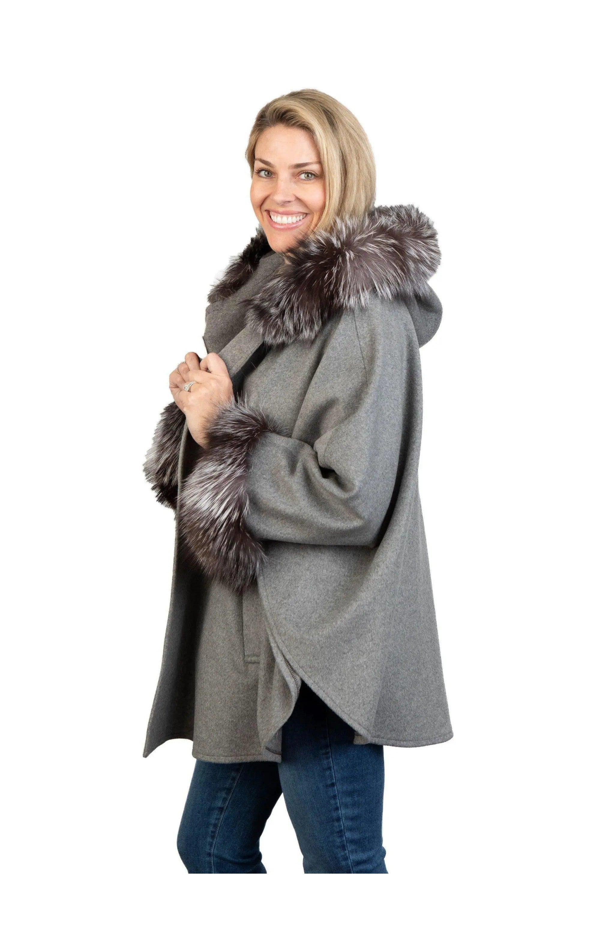 Grey Cashmere Cape with Silver Fox