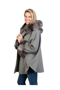 Grey Cashmere Cape with Silver Fox