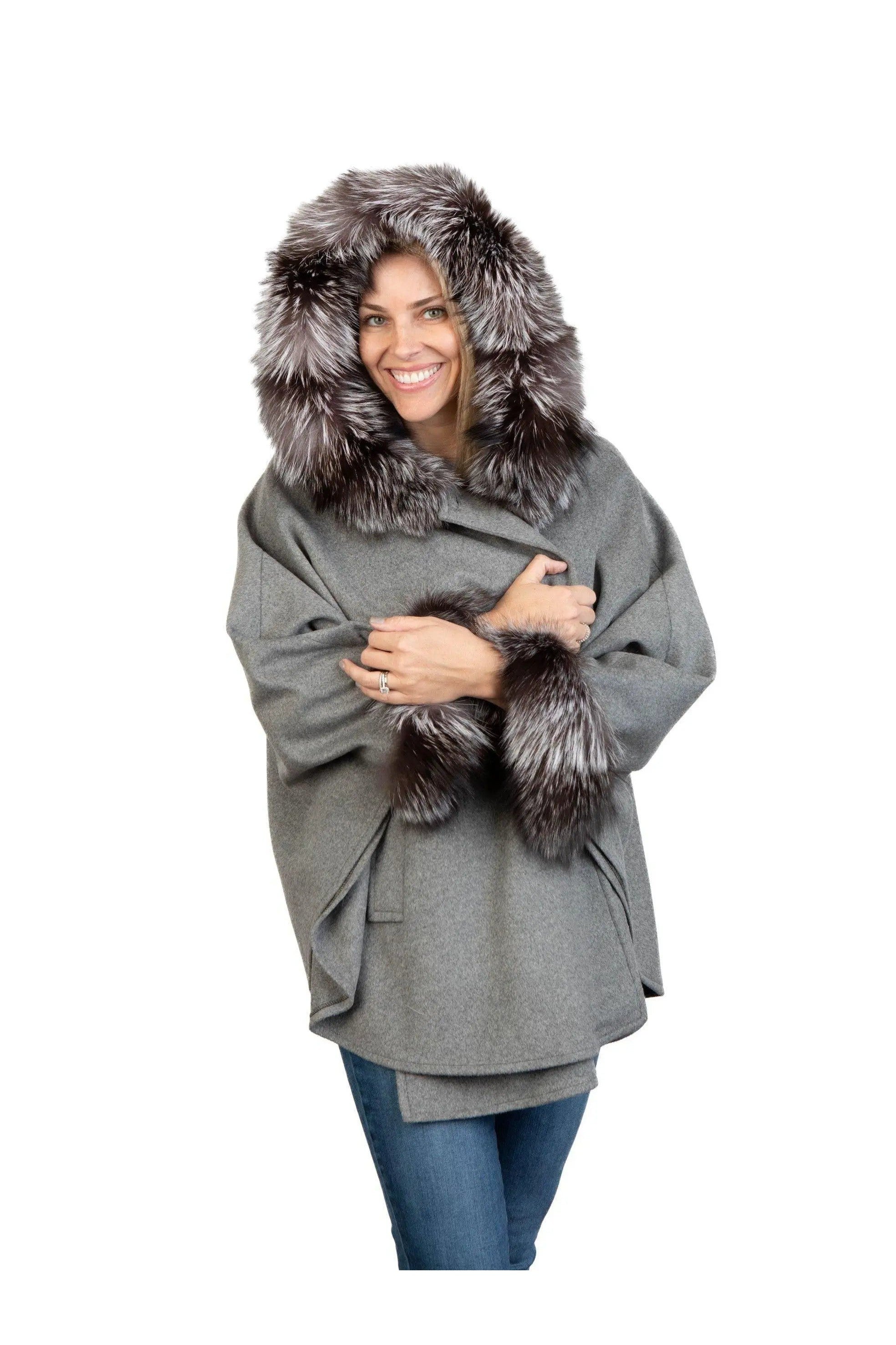 Grey Cashmere Cape with Silver Fox
