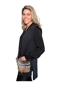 Grey Knit Vest with Natural Multi Color Fox Pockets