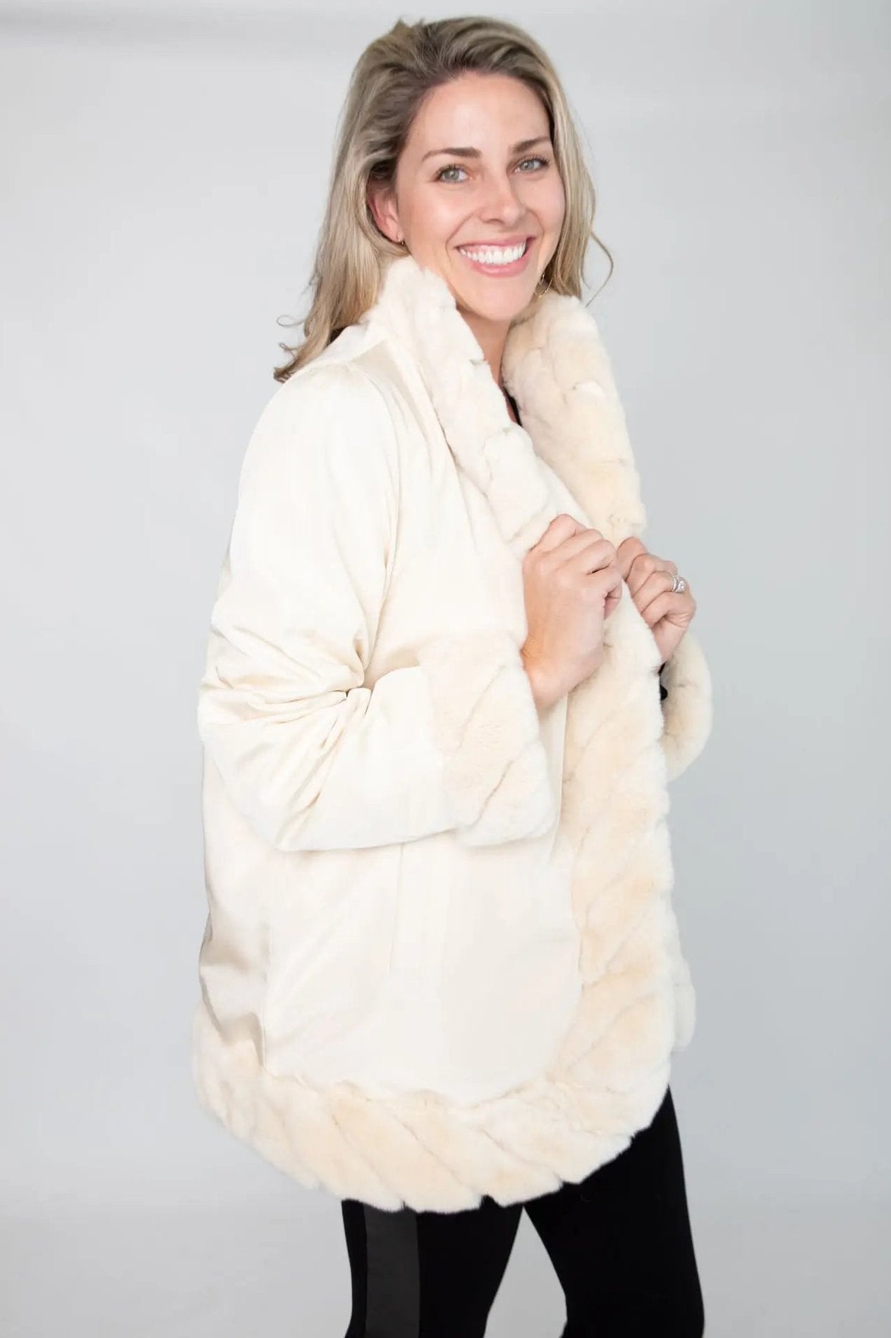 Ivory Sheared Mink Reversible Jacket with Rexx Rabbit Trim