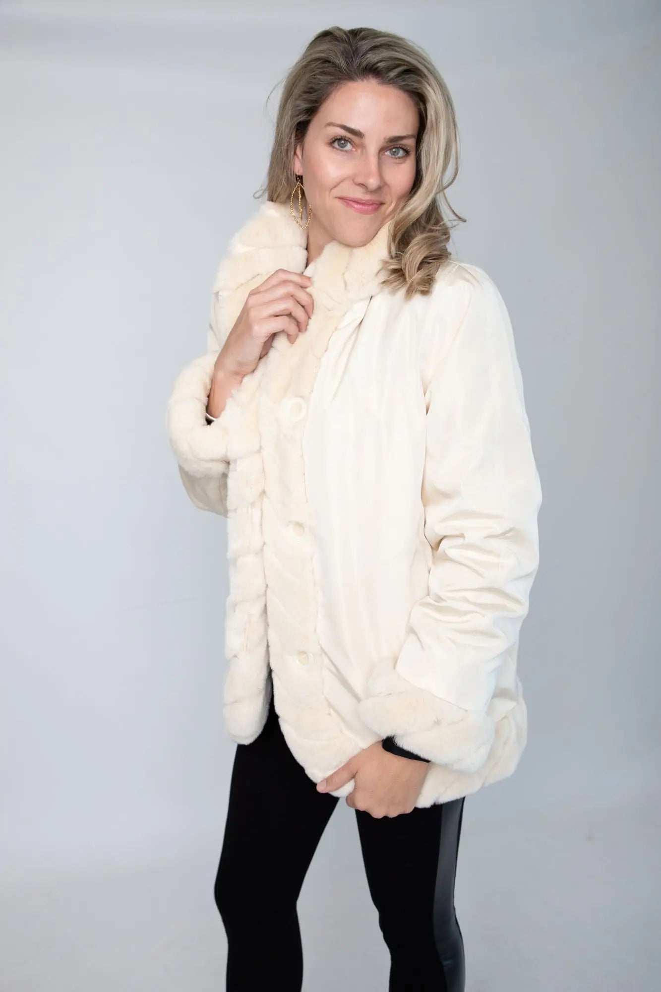 Ivory Sheared Mink Reversible Jacket with Rexx Rabbit Trim