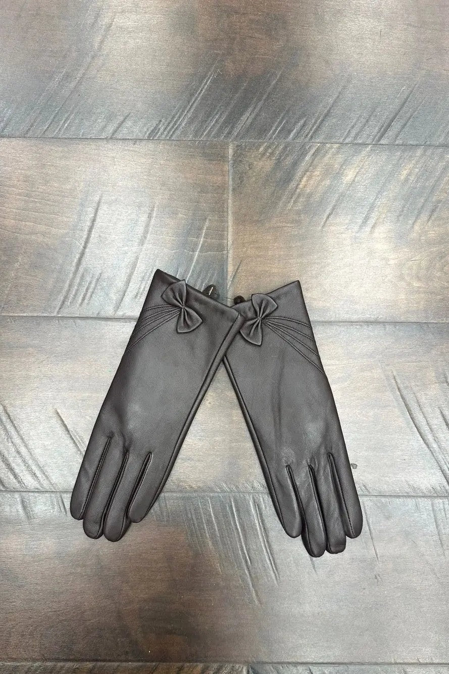 Leather Gloves with Bow Detail