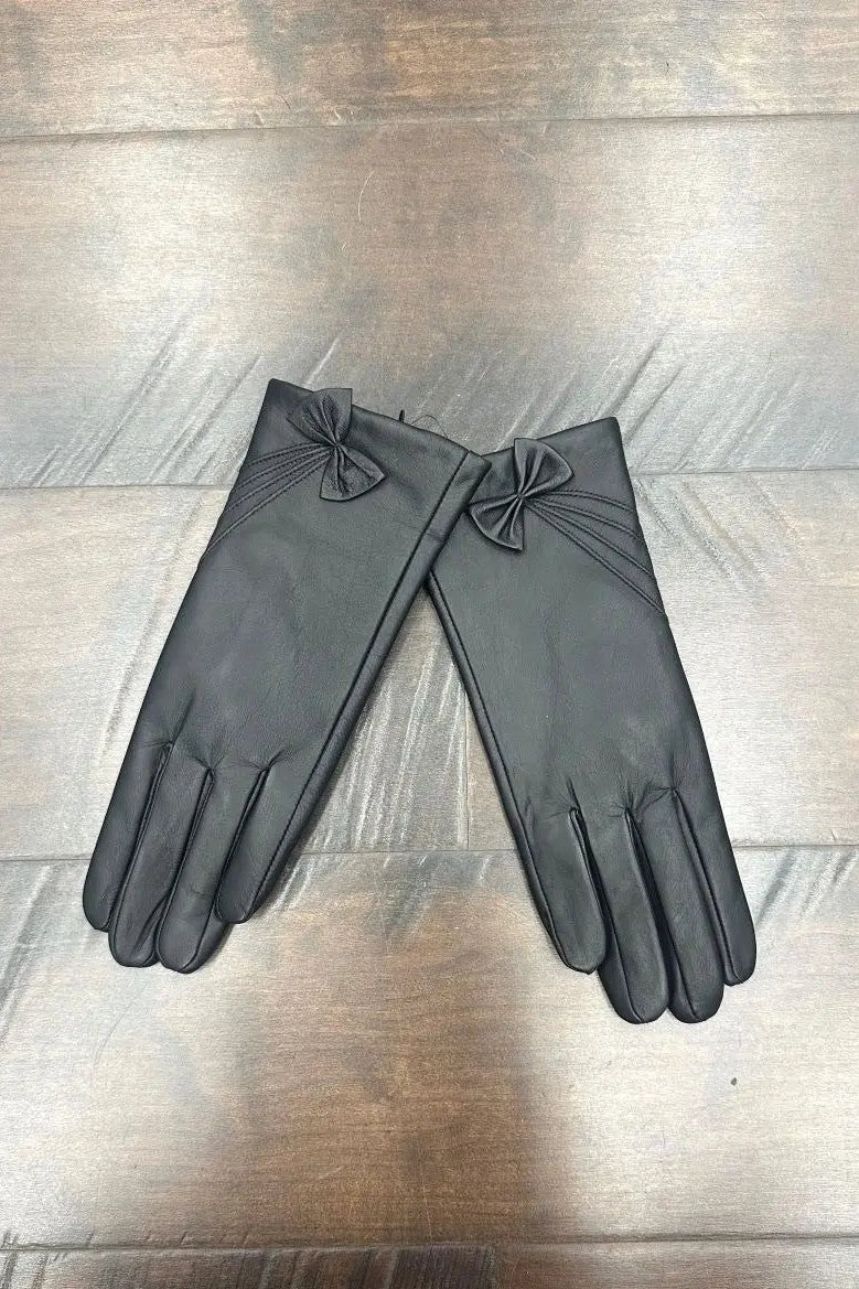 Leather Gloves with Bow Detail