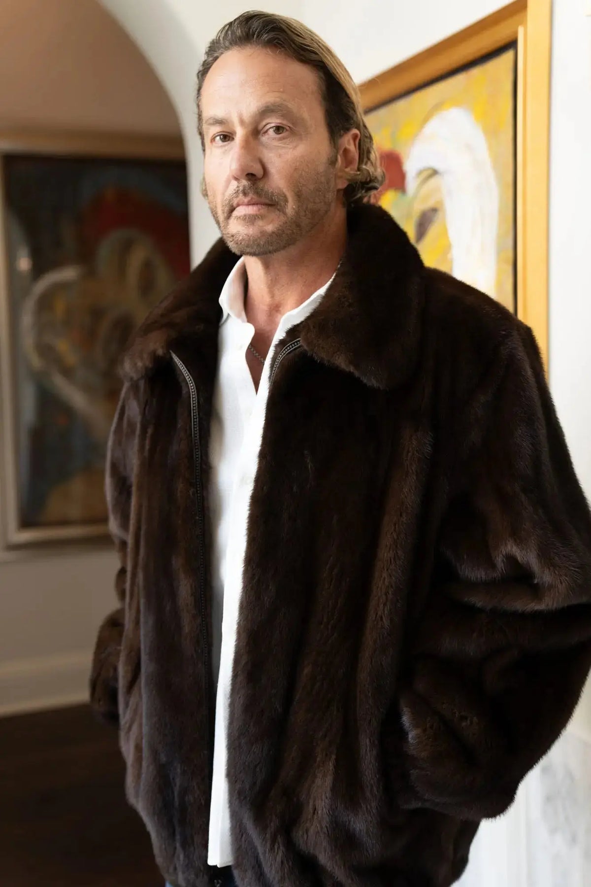 Men's Mahogany Full Skin Mink Bomber Jacket