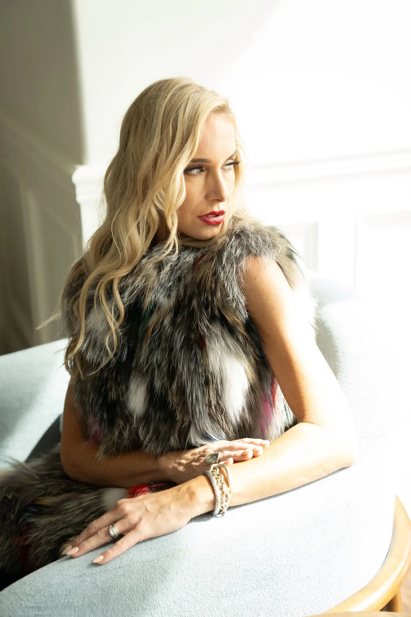 Multi-Color Fox and Rabbit Fur Vest